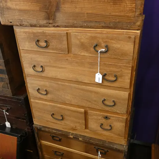 VINTAGE SM JAPANESE NATURAL WOOD TANSU CHEST 6 DRAWER 440 X 275 X 470MM