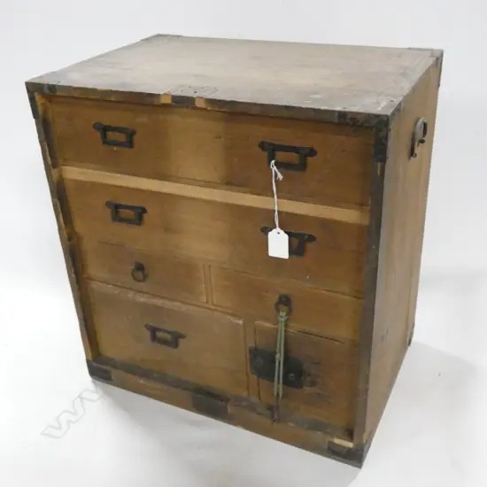 OLD JAPANESE WOODEN TANSU 6 DRAWER CABINET 450 X 290 X 470MM