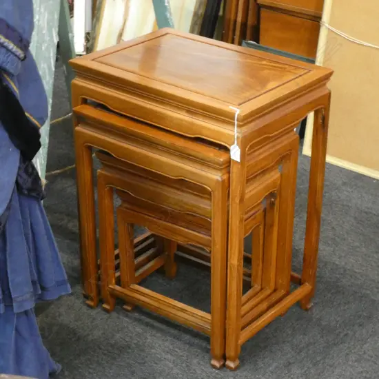 NEST OF 4 WOODEN TABLES - LARGEST 505 X 355MM