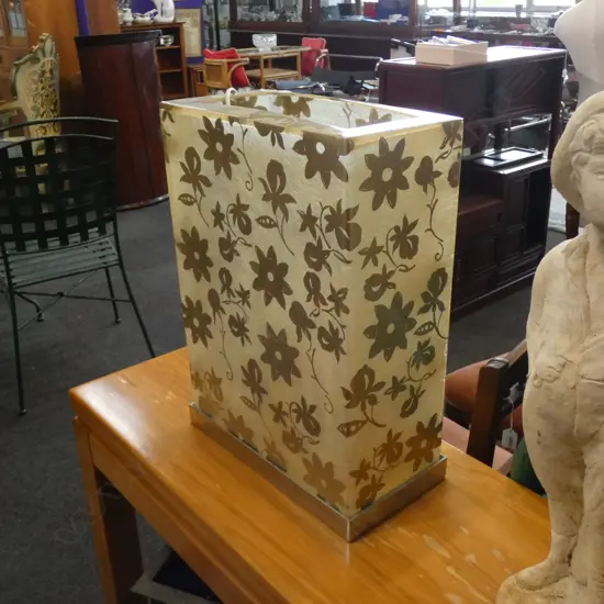 BOX SHAPED GOLD FLORAL PAINTED TABLE LAMP H 500MM 