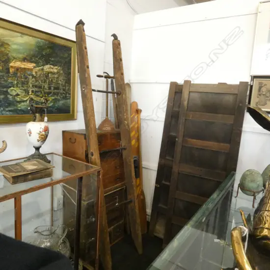 RARE OLD WOODEN BARREL ROLLING LADDER