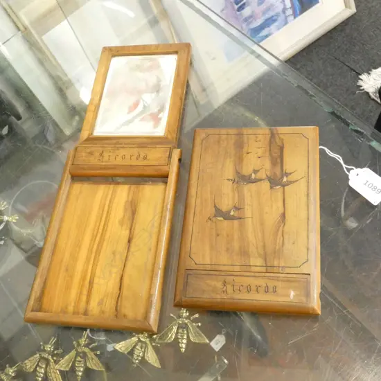 PR VINTAGE WOODEN ENGRAVED HAND SHAVING MIRRORS  115 X 170MM