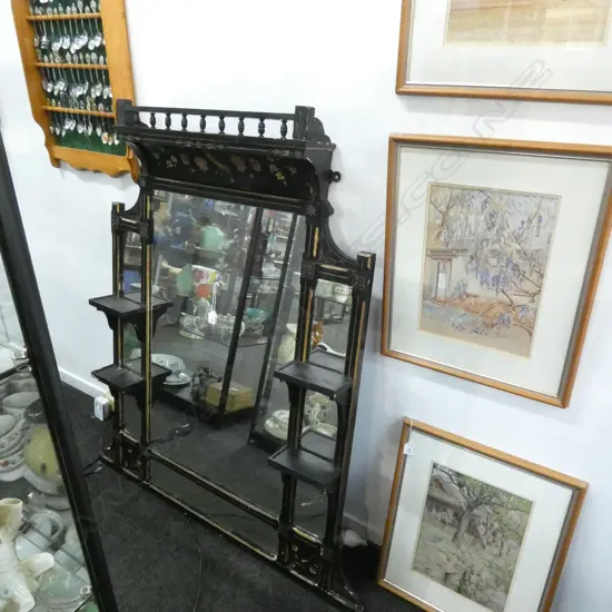 VICTORIAN AESTHETIC MOVEMENT EBONISED OVERMANTLE MIRROR 1300x1120mm