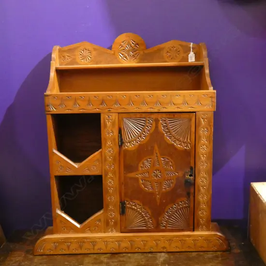 SM CARVED WOODEN HANGING CUPBOARD 590 X 800MM