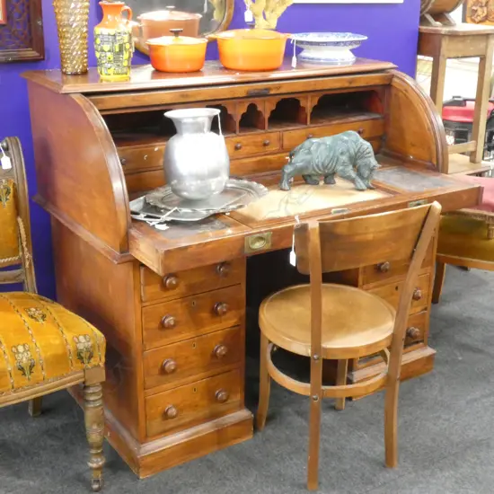 ANTIQUE MAHOGANY ROLL TOP TWIN PEDESTAL DESK...