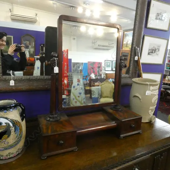 MAHOGANY 2 DRAWER CHEVAL MIRROR W 690 H 740MM A/F