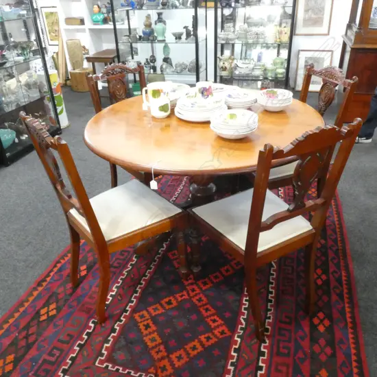 VICT. TILT TOP DINING TABLE 1080mm dia & 4 EDW. CHAIRS