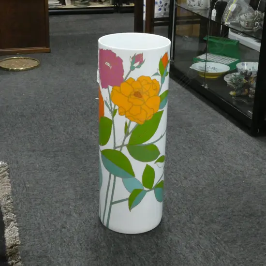 LG ROSENTHAL STUDIO LINE ENAMEL PAINTED FLORAL UMBRELLA STAND + BASE H.560mm 200mm dia