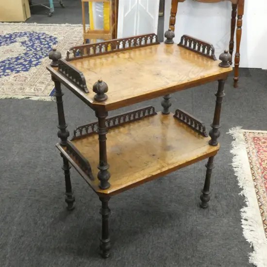 ANTIQUE WALNUT 2 SHELF WHAT NOT STAND 600 X 400MM