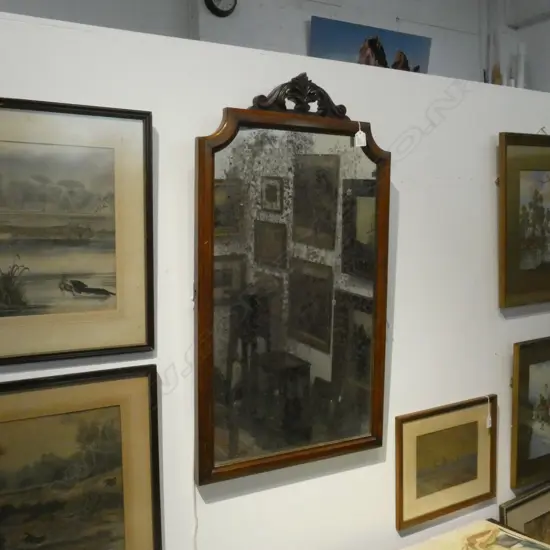 LG WOOD FRAMED MIRROR CARVED TO TOP (900 X 520MM)...