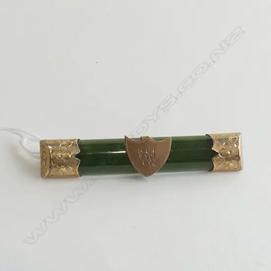 C1900 9CT GOLD & NEPHRITE COLONIAL BAR BROOCH