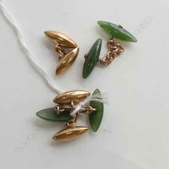 PR GOLD CUFFLINKS (4.05gm)& 2 ODD POUNAMU CUFFLINKS