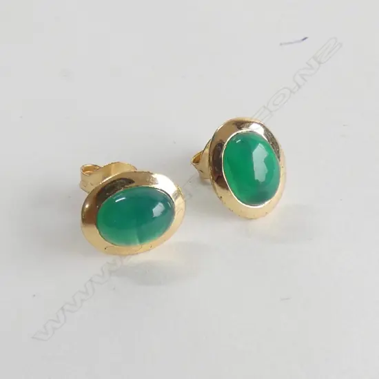 PR GREEN AGATE STONE ? & SILVER GOLD PLATE EARRINGS