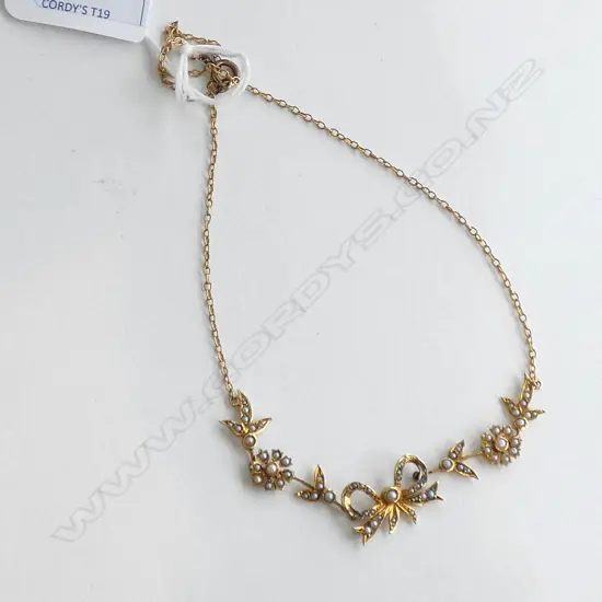 EDWARDIAN 14CT GOLD AND SEED PEARL NECKLACE 7.23gm (old repairs)