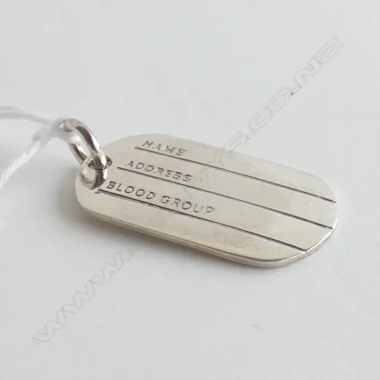 STG SILVER TAG PENDANT 'NAME /ADDRESS/ BLOOD GROUP'