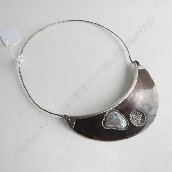 NZ STG SILVER, MOP & PAUA SHELL CHOKER NECKLACE BY TIM DALY