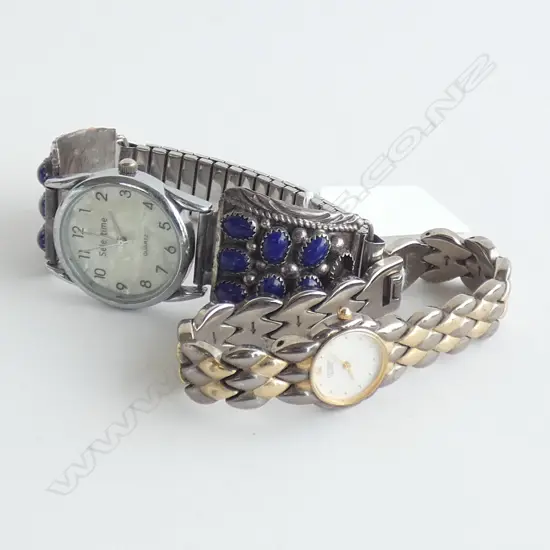 TWO WRISTWATCHES ONE WITH NATIVE AMERICAN SILVER AND LAPIS BRACELET