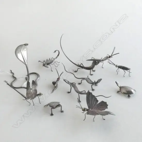 SET OF 12 ANTIQUE INDIAN SILVER INSECTS
