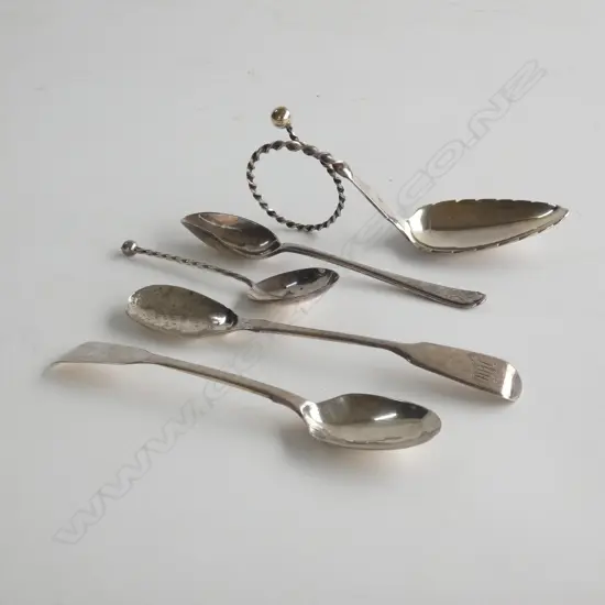4 STG SILVER TEA SPOONS + 1 800 SILVER 55 GRAMS