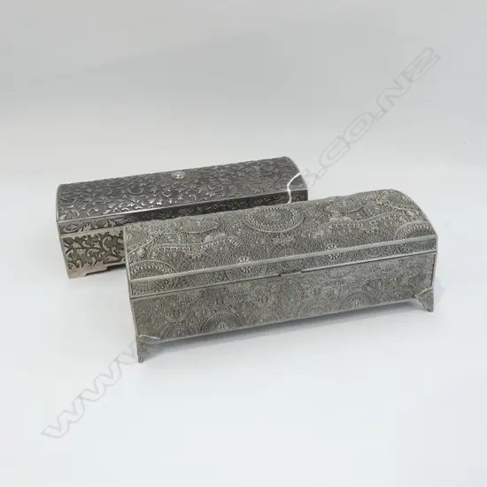 2 ORNATE METAL JEWELLERY BOXES L.225mm