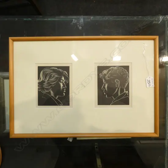 E. MERVYN TAYLOR - WOOD ENGRAVINGS - TWO PORTRAITS FRAMED TOGETHER. EACH H. 140 X W. 120MM