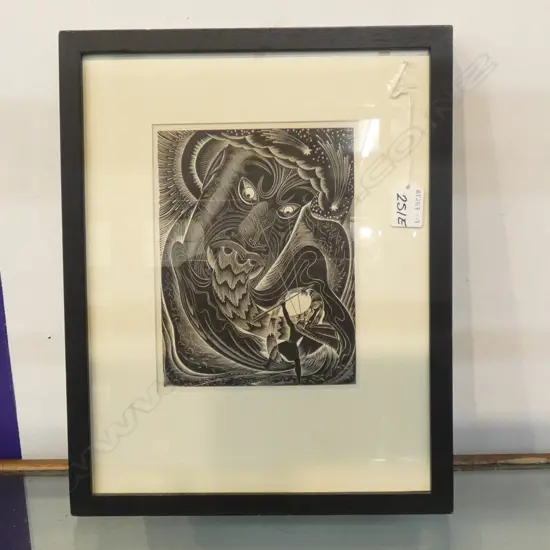 E. MERVYN TAYLOR - WOOD ENGRAVING - MAGICAL WOODEN HEAD H. 205 X W. 160MM unsigned / uneditioned printed from the origin