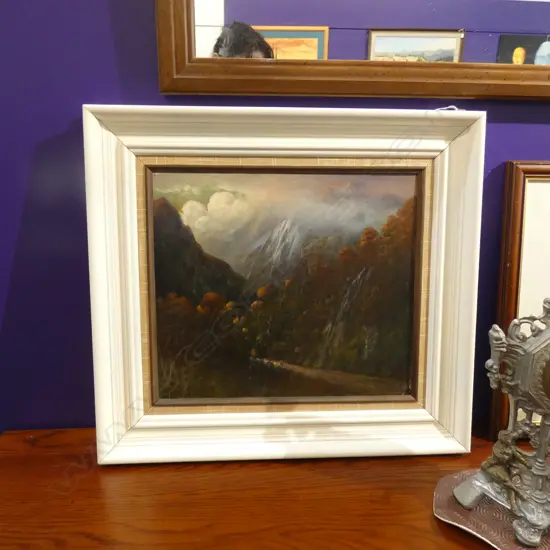 J D PERRETT - SOUTH ISLAND OIL LANDSCAPE. OIL ON CANVAS H. 345 X W. 395MM