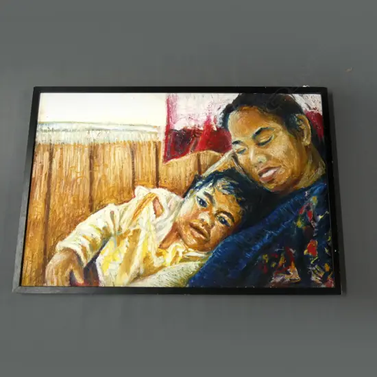 OIL ON BOARD - MOTHER AND CHILD