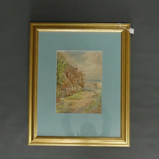 WATERCOLOUR ON BOARD COTTAGE GARDEN - UNSIGNED 210 X 300MM