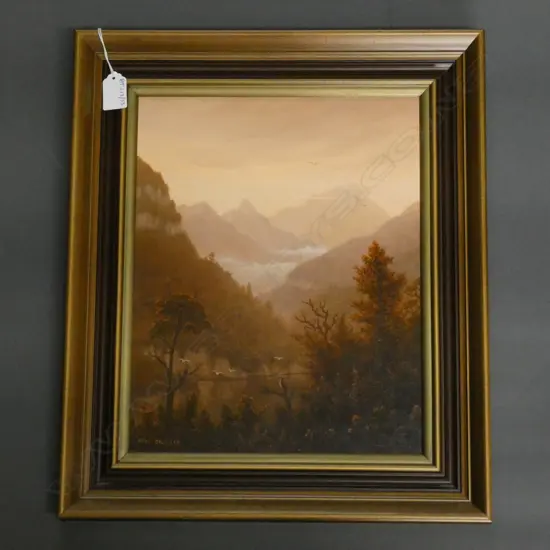 HANS BRUTSCH 'EVENING LIGHT FIORDLAND' OIL 335x265mm