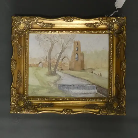 WATERCOLOUR IN GILT FRAME ANCIENT RUINS SIGNED DF  240 X 190MM