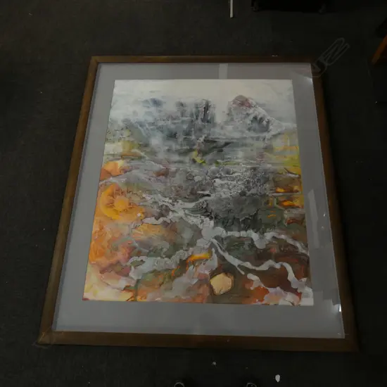 LG WATER MEDIA PAINTING 'FIRST LIGHT /FIRST SNOW' BY JAMES ROBB 1050 X 780MM