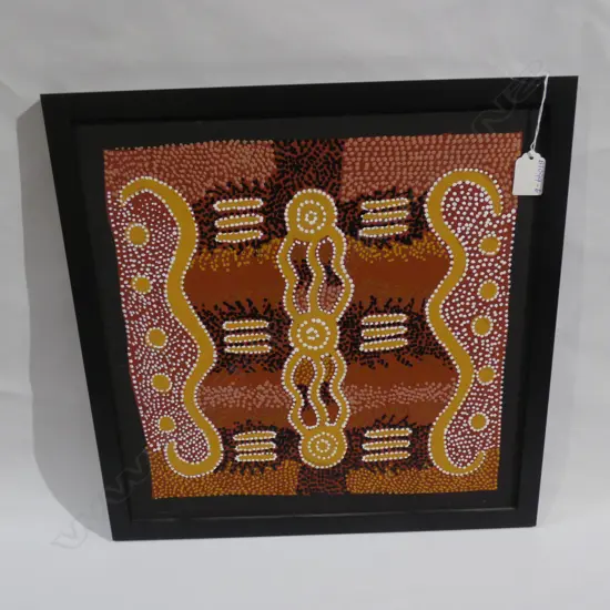 ABORIGINAL DOT PAINTING 'FIRE CEREMONY' BY JIM 'BOONGAR' EDWARDS 380 X 390MM