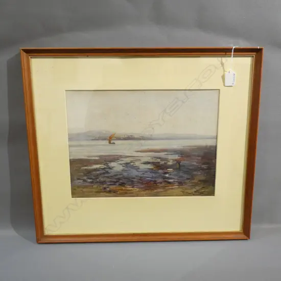 WATER COLOUR ON BOARD SEA SCAPE BY HENDERSON TARBET (SCOTLAND)  360 X 270MM
