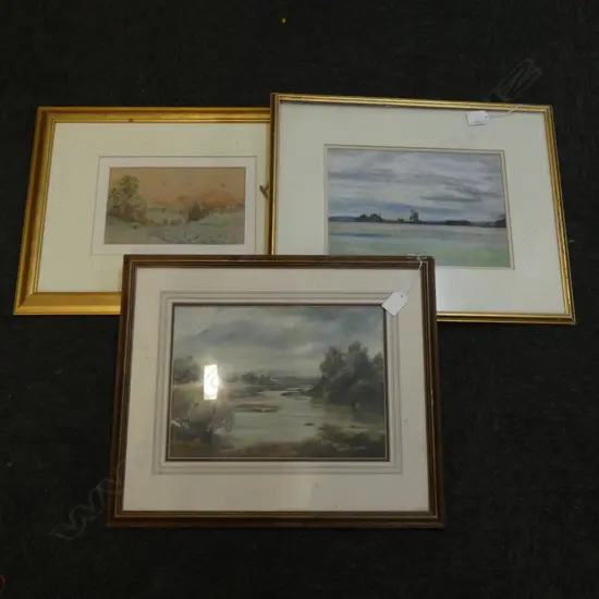 3 WATER COLOURS - 1 SIGNED HW FRANCE ? 1918  LARGEST 290 X 210MM