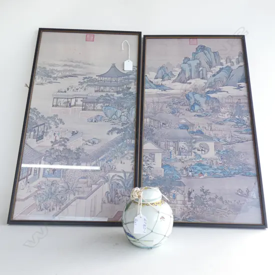 2 CHINESE PRINTS 555X300mm + FAMILLE ROSE GINGER JAR