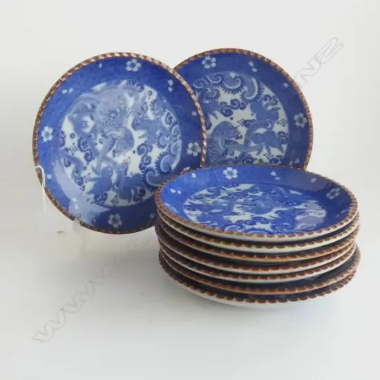 9 JAPANESE BLUE PRINTED PHOENIX DECORATED PLATES. Dia.215mm