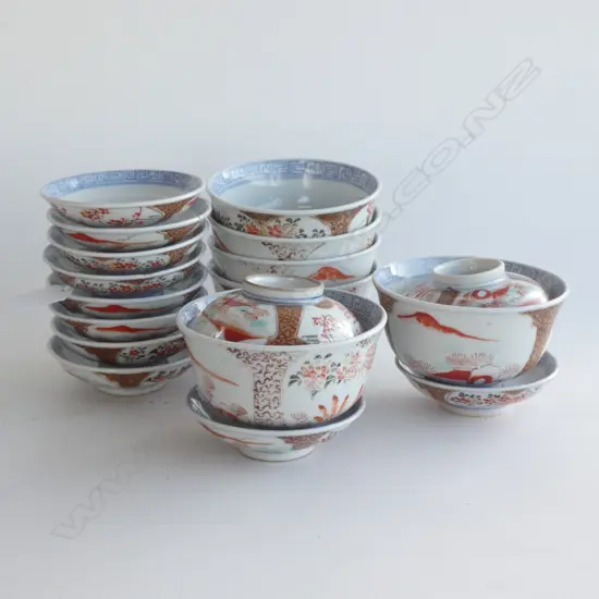 7 VINTAGE IMARI PORCELAIN BOWLS & COVERS (FU KI CHO SHUN MARKS) SOME GLAZE RUBBING