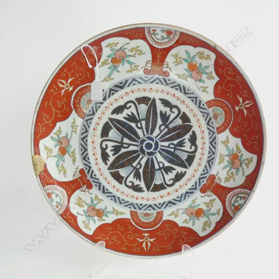 POLYCHROME ORIENTAL PLATE 19TH C SEAL MARK TO BASE D405mm  INTSUGI REPAIR