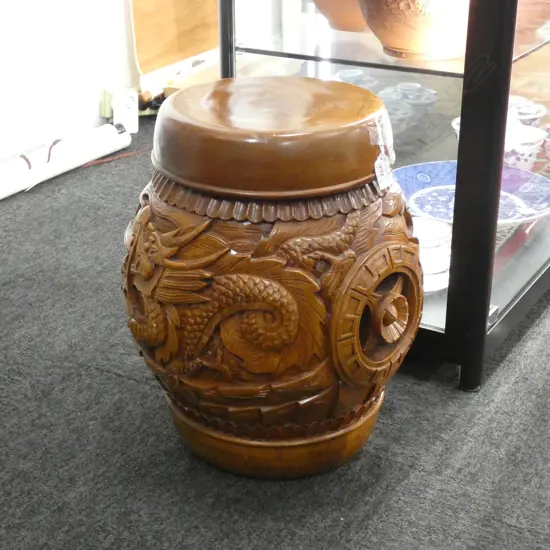 CARVED DRAGON STOOL H.430mm