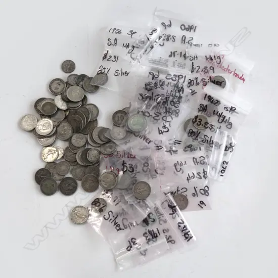 BAG 100 SILVER COINS MAINLY SMALLER TOTAL 230GMS incls bags