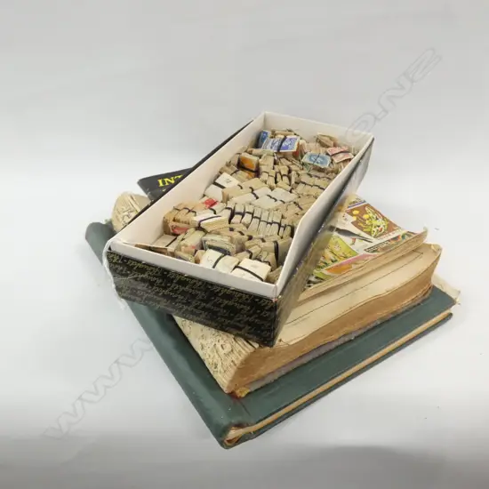 BOX OF ASST. STAMPS + 3 STAMP ALBUMS