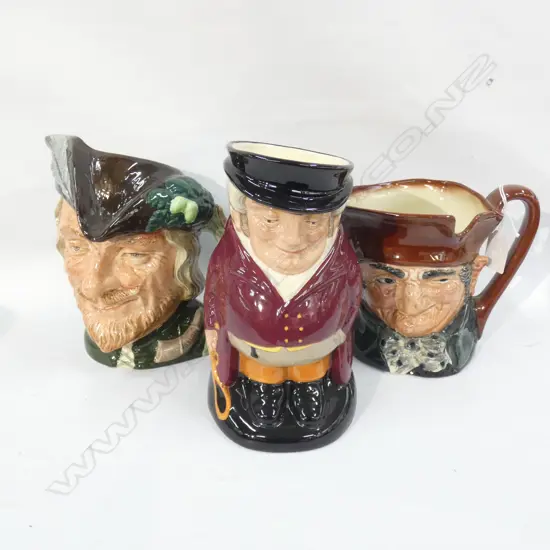 3 ROYAL DOULTON TOBY JUGS; HUNTSMAN, ROBIN HOOD & OLD CHARLEY H.195mm