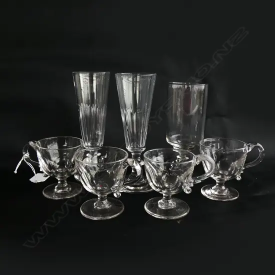 7 ANTIQUE GLASSES; 4 PUNCH, 2 GEOGIAN ALE + 1 OTHER