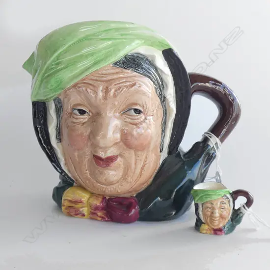 2 ROYAL DOULTON CHARACTER JUGS 'SAIREY GAMP' H. 155MM & MINIATURE 35MM