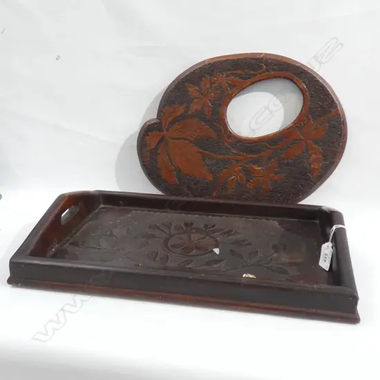 COLONIAL KAURI CARVED TRAY (295 X 440MM) & CARVED PICTURE FRAME (380 X 295MM)