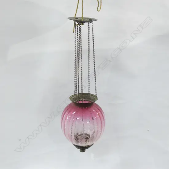 VINTAGE CRANBERRY GLASS CANDLE LANTERN 