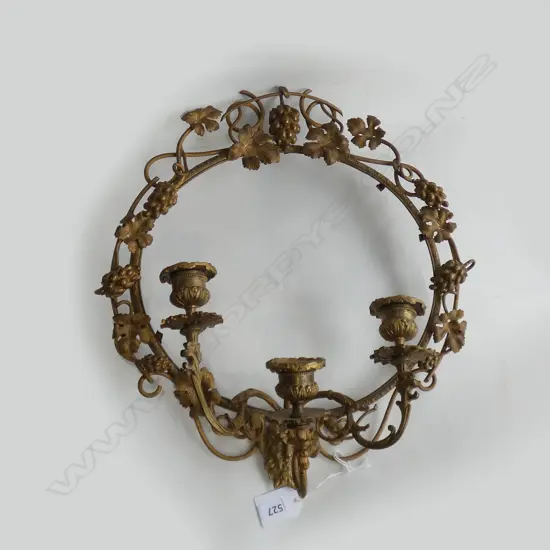 GOLD GILDED GRAPE & VINE GARLAND 3 CANDLE WALL SCONCE DIA  340MM