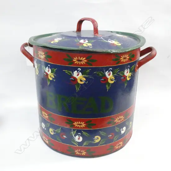 LARGE FOLK PAINTED LIDDED POT H.300mm