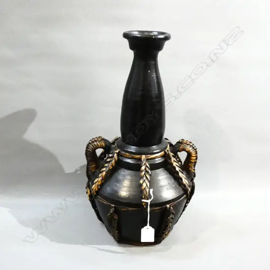 LARGE BLACK PAINTED CERAMIC BOTTLE H.410mm
